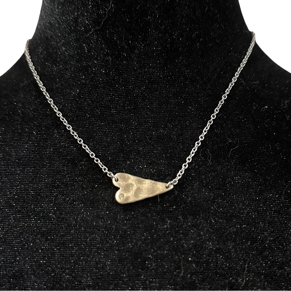 JK by Thirty-one Heart Necklace Two Tone Silver Gold Adjustable Length